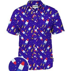 Tipsy Elves Men's Grand Finale Fireworks Patriotic Button Down Shirt Sz M